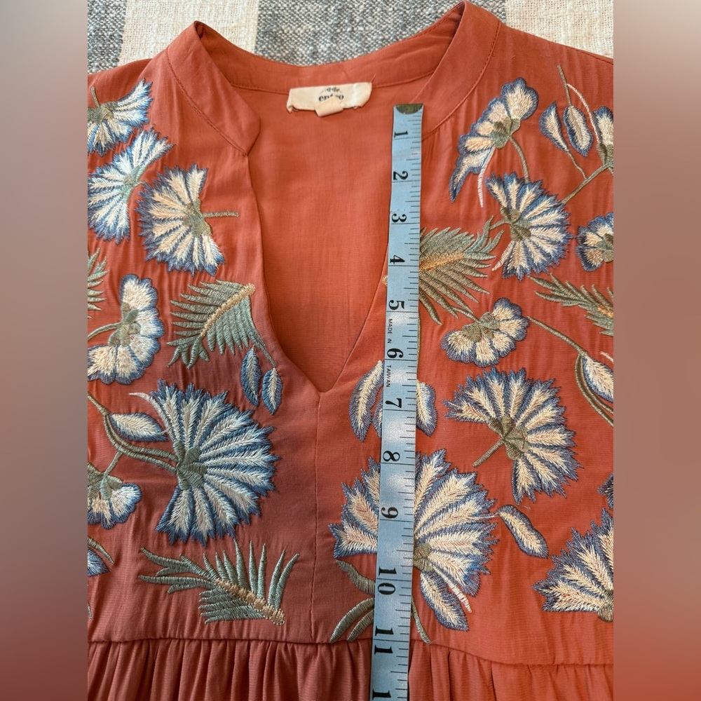 Entro Floral Embroidered Midi Dress Women Size Medium Pumpkin Color Lined - Picture 14 of 14